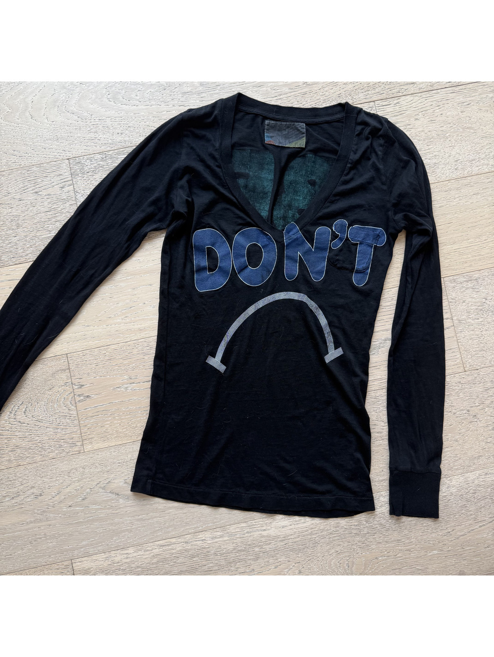 Y2K Rebel Yell Black Long Sleeve T-Shirt 'DON'T BE Sad' Front "BE Happy" Back